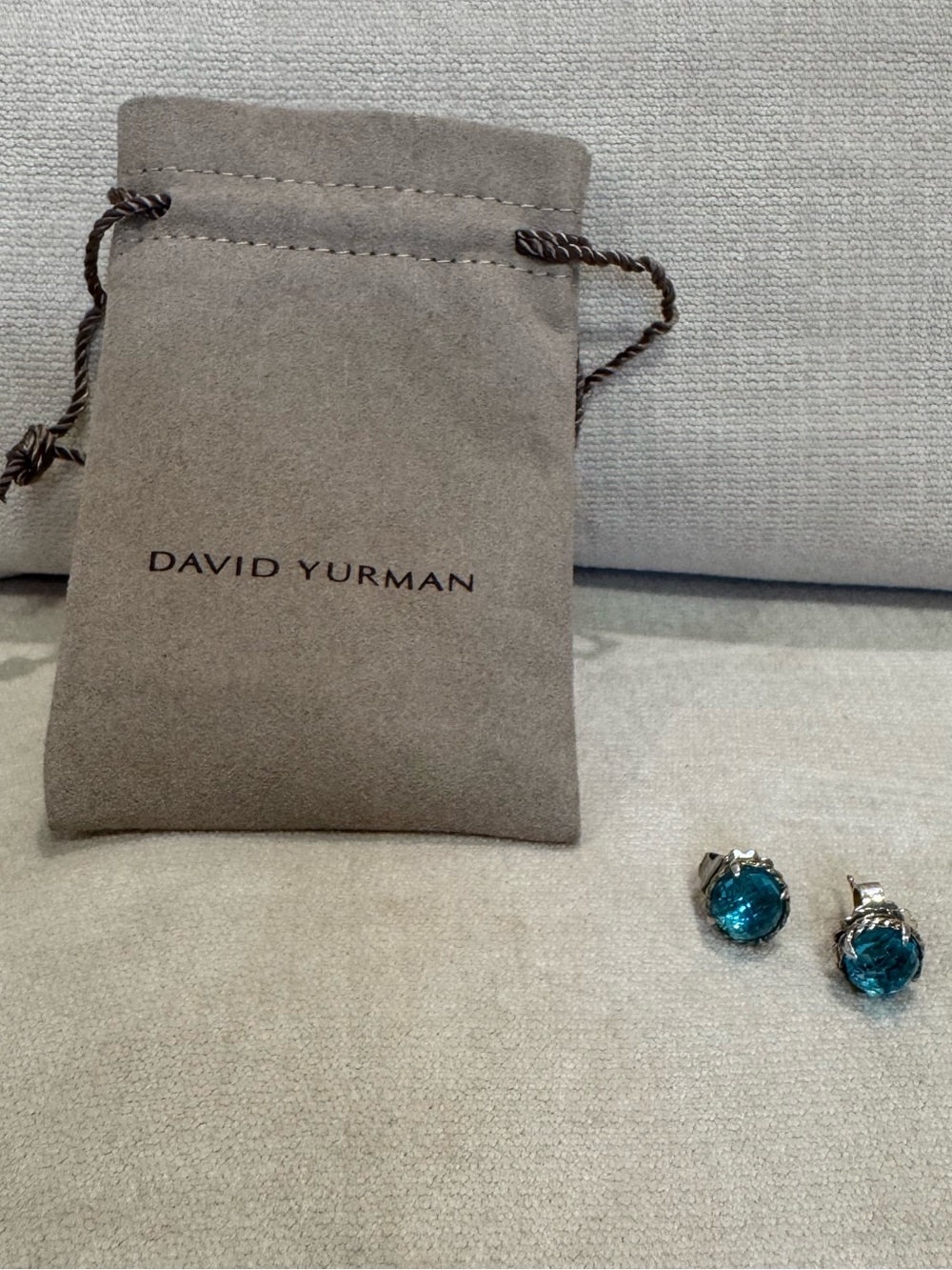 David Yurman Blue Topaz Cable-Set Stud Earrings